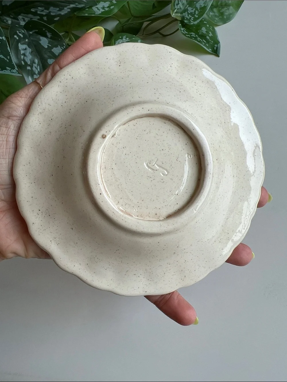 Vintage Speckled Floral Ceramic Trinket Jewelry Dish Decor